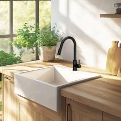 Quadri Leeds Кухненски смесител с издърпващ се душ с 2 режима, матирано черно 1208955907