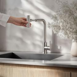 Quadri Cardiff Кухненски миксер с издърпващ се душ и 2 вида струи, неръждаема стомана 1208955914