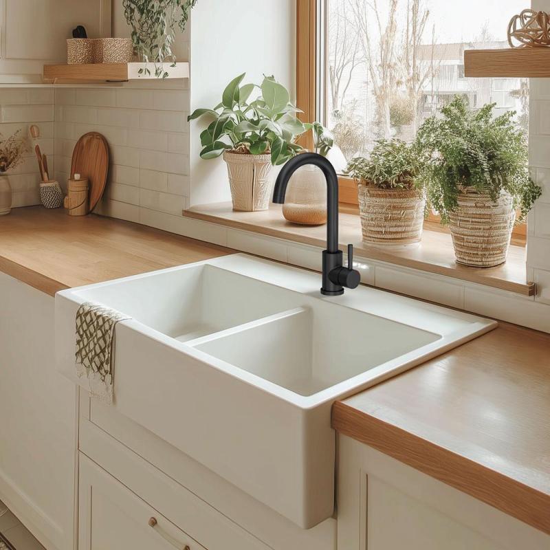 Quadri Coventry Кухненски смесител матово черно с въртящ се чучур 1208956030