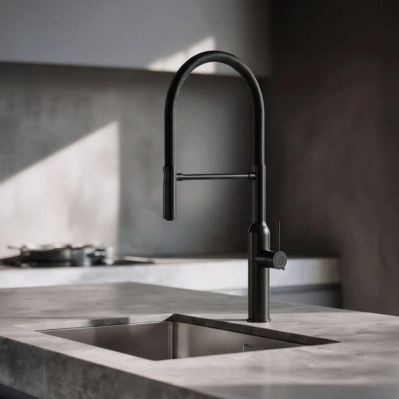 Quadri Stamford Висок смесител за кухня с гъвкав чучур, матово черен 1208956079