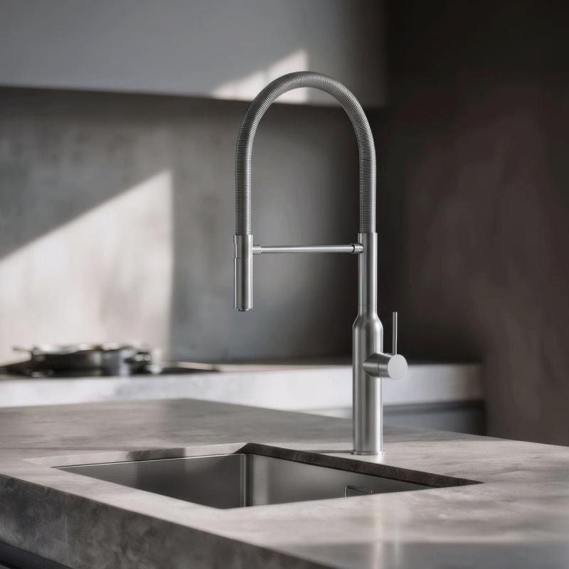 Quadri Stamford Висок кухненски смесител с  гъвкав чучур, неръждаема стомана 1208956080
