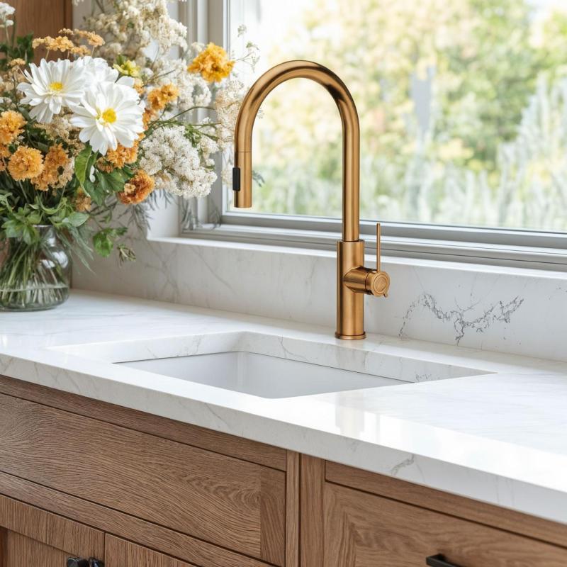 Quadri Retford Кухненски смесител с изваждащ се чучур и функция  душ, цвят мед 1208956086