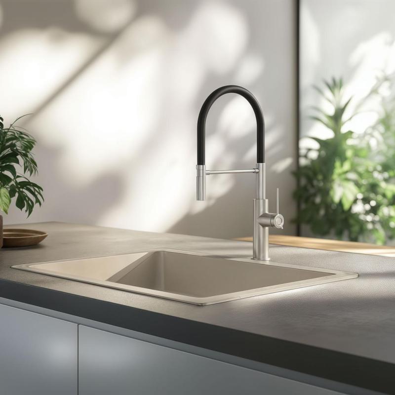 Quadri Retford Кухненски месител от неръждаема стомана с гъвкав черен чучур 1208956089