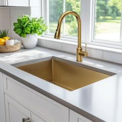 Quadri Stamford Кухненски смесител в златно с издърпващ се чучур и душ режим 1208956093