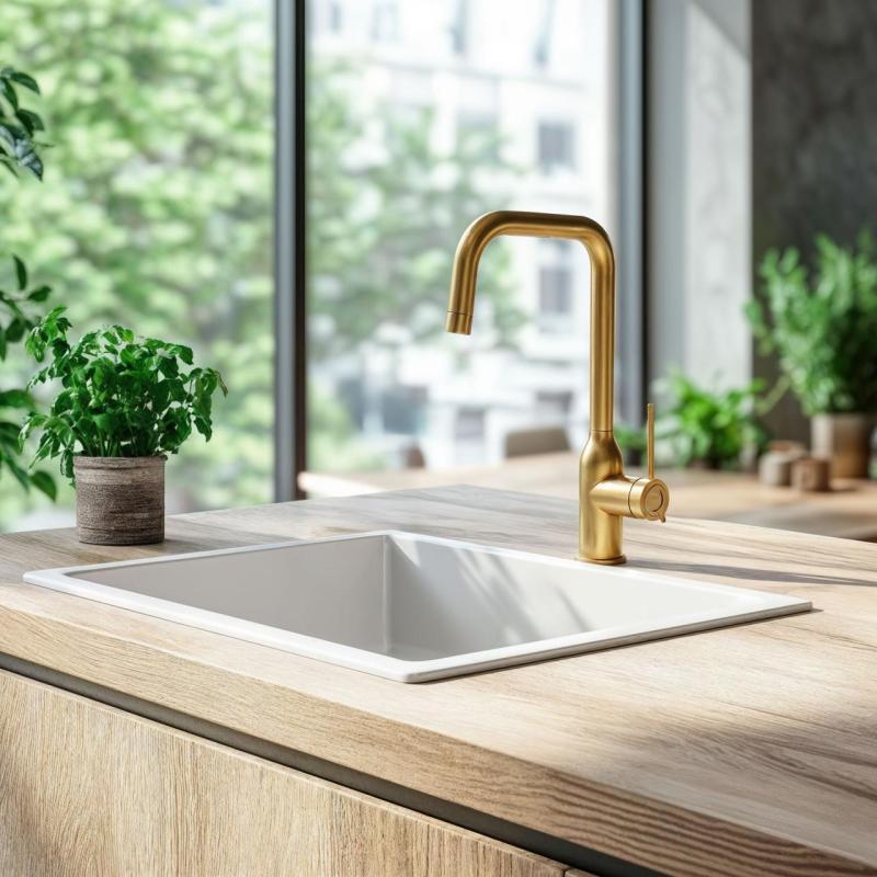 Quadri Stamford Кухненски смесител с PVD покритие в злато и въртящ се чучур 1208956098