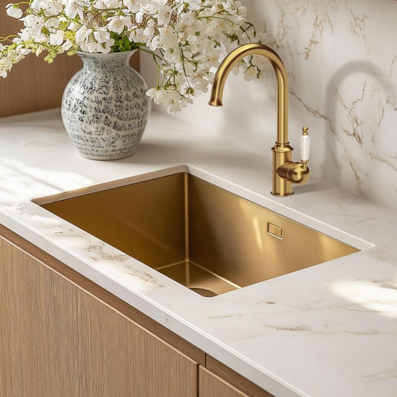 Quadri Worksop Класически Носталгичен Златен PVD Кухненски Смесител с Керамична Дръжка 1208956102