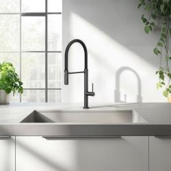 Quadri Brighton Кухненски смесител  в цвят gun metal с гъвкав чучур в черно 1208956104