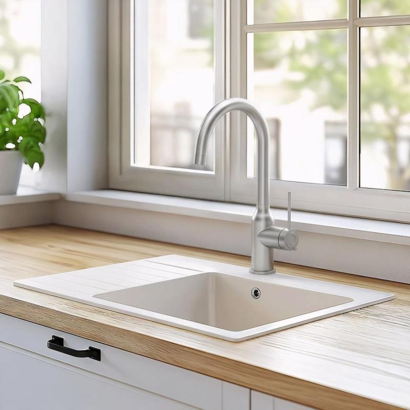 Quadri Stamford Кухненски смесител с въртящ се кръгъл чучур, неръждаема стомана 1208956109