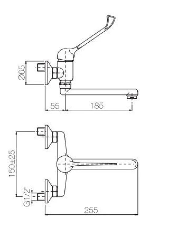 PB Clinic Кухненски смесител за стенен монтаж с дълга ръкохватка в хром, подходящ за хора с увреждания 1208956271