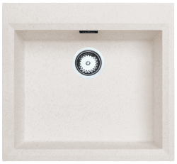 Пясъчнокремава мивка за монтаж над нивото на плота 58x53 см с отвор за смесител и цедка от неръждаема стомана 1208956773