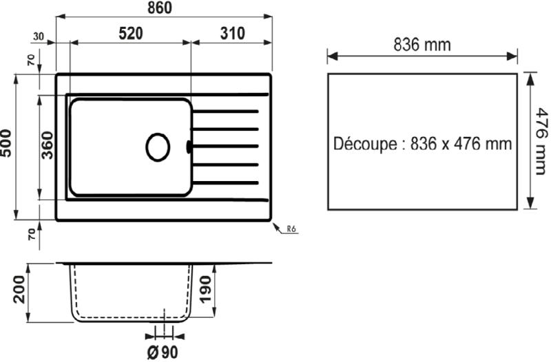 Ausmann Fibre голяма черна синтетична мивка с обръщаем отцедник 86x50 см с черна цедка 1208956781