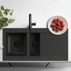 Ausmann Fibre 1,5 черна пластмасова мивка, обръщаема, с капкоуловител, монтаж върху плот, 100x50 cm, с черен запушалка 1208956784