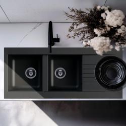 Ausmann Fibre двойна черна синтетична обръщаема мивка с отцедник 116x50 см 1208956787
