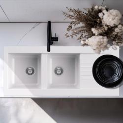 Ausmann Fibre двойна бяла синтетична мивка с обръщаем отцедник 116x50 см 1208956794