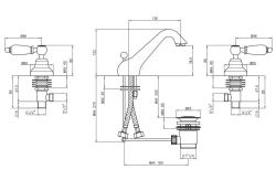 PB класически кран за 3 отвора нисък смесител за умивалник Бели дръжки Хром 1208956906