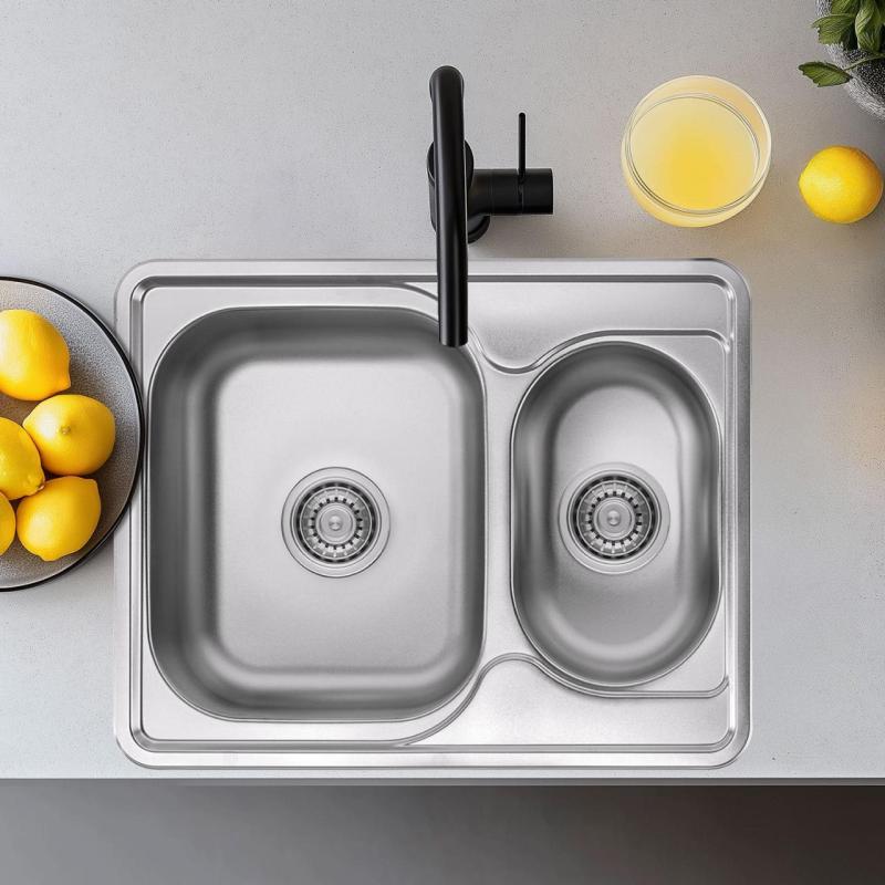 Ausmann Basic 1.5 мивка за монтаж над нивото на плота от неръждаема стомана, обръщаема, 63x50 см, включително сифон 1208956969