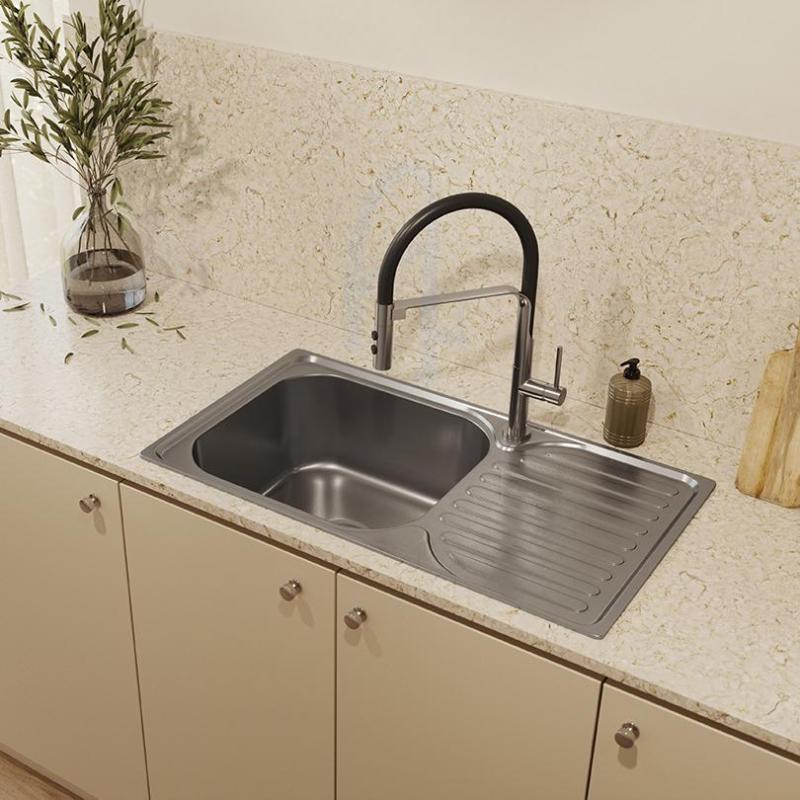 Ausmann Basic мивка от неръждаема стомана за монтаж над нивото на плота с обръщаем отцедник 76x42 см, включително сифон 1208956978