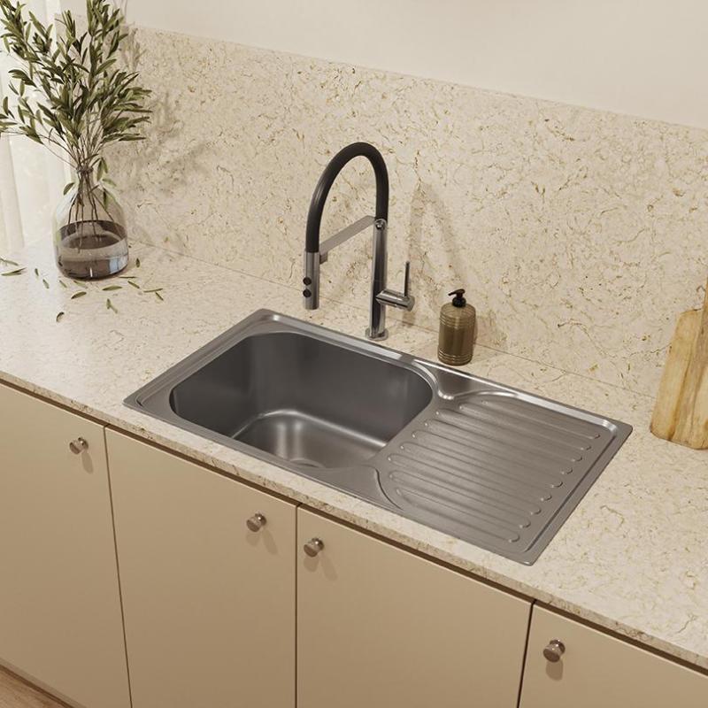 Ausmann Basic мивка от неръждаема стомана за монтаж над нивото на плота с обръщаем отцедник 76x42 см, включително сифон 1208956978