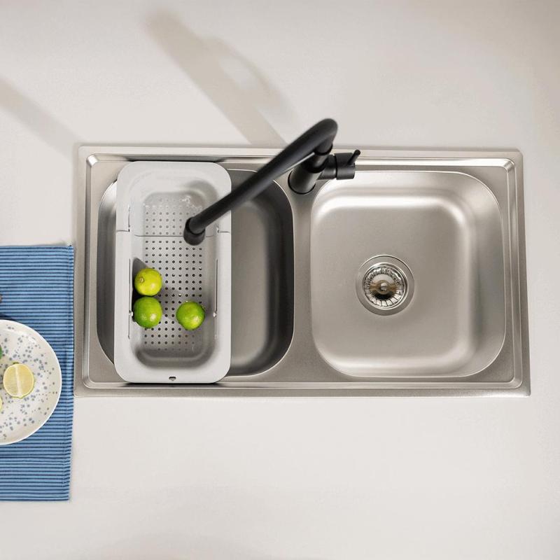 Ausmann Basic двойна мивка от неръждаема стомана за монтаж над нивото на плота 78x43 см, включително сифон 1208956995