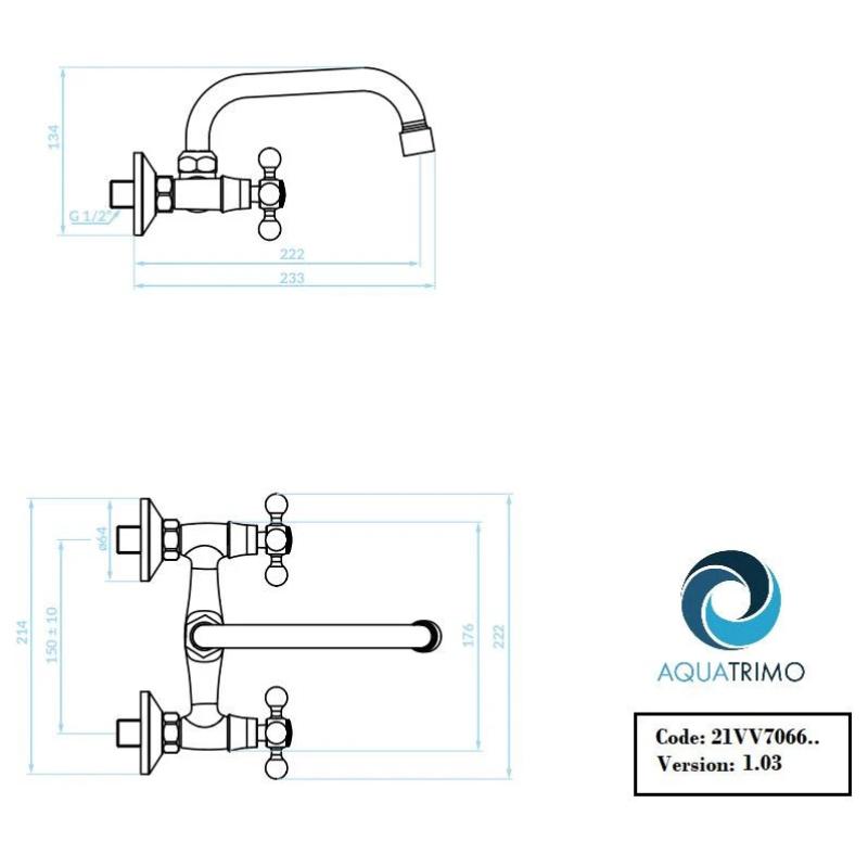 AquaTrimo Vivaldi Класически бронзов кухненски стенен смесител с горен чучур 21VV7066BN