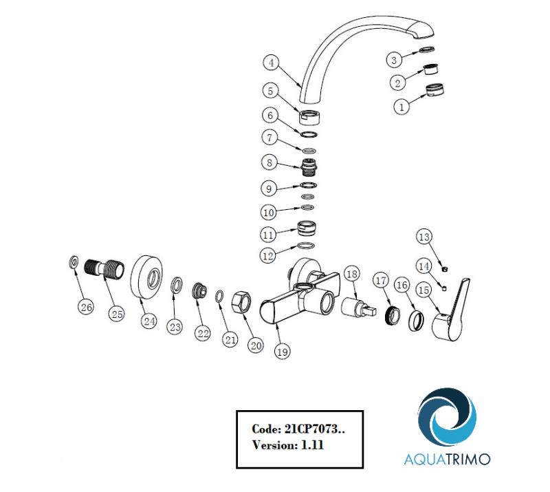 AquaTrimo Chopin Кухненски стенен смесител с горен чучур, хром 21CP7073CM