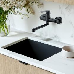 AquaTrimo Chopin Черен стенен смесителс долен чучур 235mm 21CP7075SW