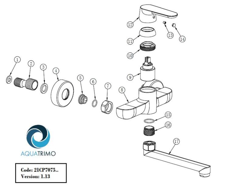 AquaTrimo Chopin Черен стенен смесителс долен чучур 235mm 21CP7075SW