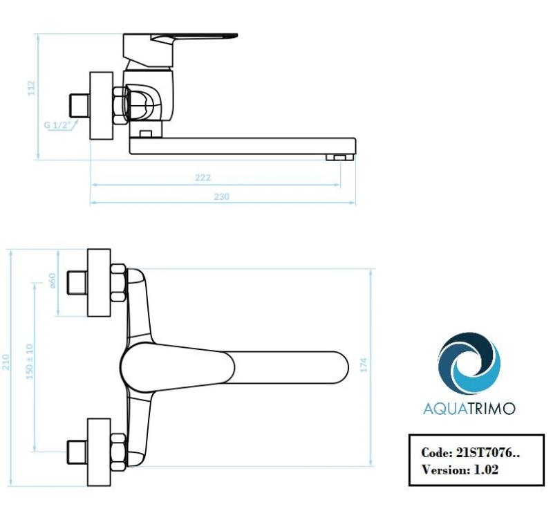AquaTrimo Schubert едноръкочен кухненски стенен кран хром 21ST7076CM
