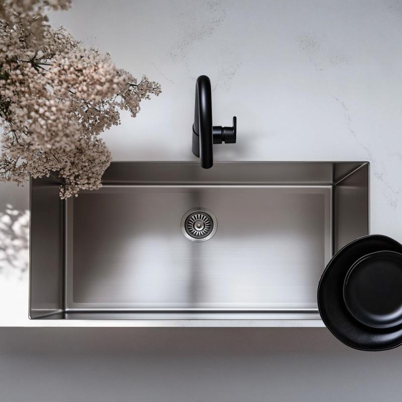 Ausmann Oder Голяма мивка от неръждаема стомана 74x40 см за монтаж под, над и на нивото на плота, екстра дълбока 22 см 1208957114