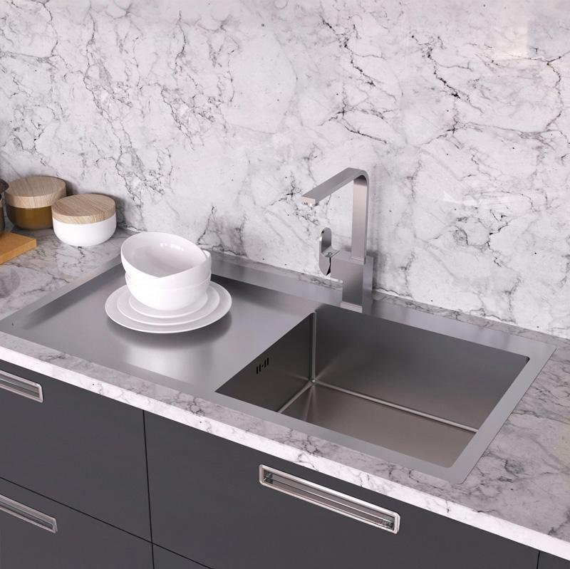 Ausmann Oder Blue голяма мивка от неръждаема стомана 100х51cm за монтаж над и на нивото на плота с отцедник 1208957123