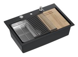 Quadri матово черен твърд гранит за монтаж над нивото на плота 76x50 см с аксесоари 1208957201