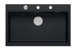 Quadri матово черен твърд гранит за монтаж над нивото на плота 76x50 см с аксесоари 1208957201
