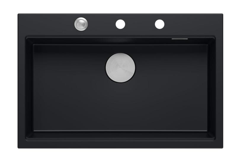 Quadri матово черен твърд гранит за монтаж над нивото на плота 76x50 см с аксесоари 1208957201