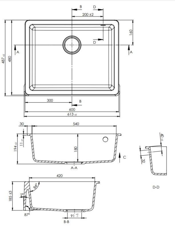 GraniteMy Tradition рустикална гранитна мивка 60x48 см черна за монтаж под и на нивото на плота 1208957288