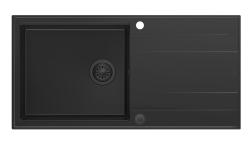 Quadri Luton черна гранитна мивка за монтаж над нивото на плота с обръщаем отцедник 100x50 см с черна цедка 1208957323