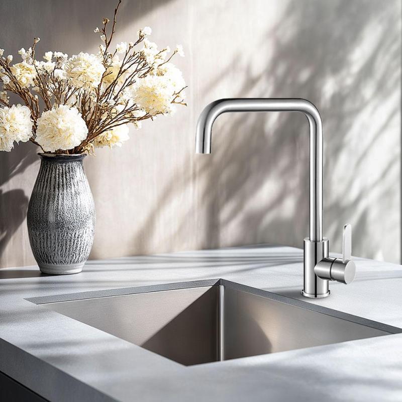 AquaTrimo Solid Масивен кухненски смесител от неръждаема стомана с въртящ се чучур 21SL7370SS