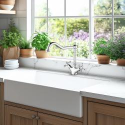 AquaTrimo Windsor Класически кухненски смесител с носталгичен дизайн и винтидж чучур, хром 21WS7531CM