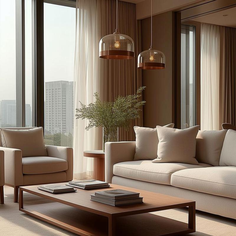 Декоративна лати цилиндрична амбърова окачена лампа от стъкло с диаметър 23,5 см 7146