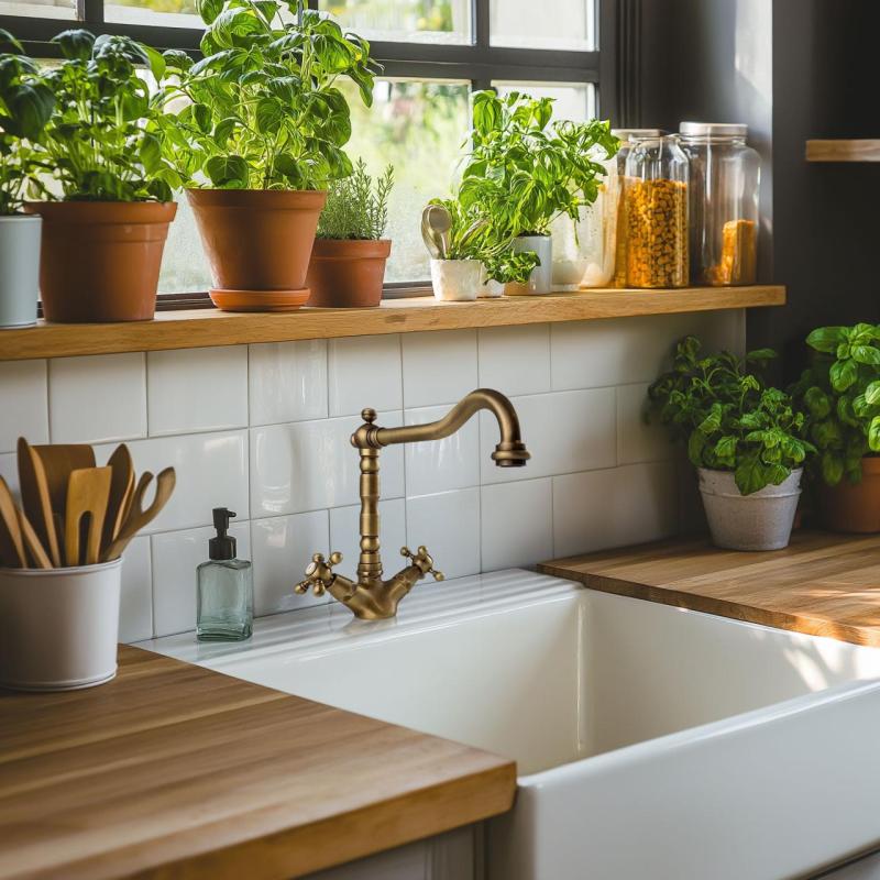 AquaTrimo Windsor Класически кухненски смесител с носталгичен дизайн и винтидж чучур, бронз 21WS7531BN