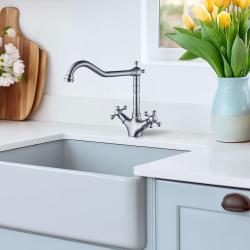 AquaTrimo Windsor Класически кухненски смесител с носталгичен дизайн и винтидж чучур, неръждаема стомана 21WS7531NM