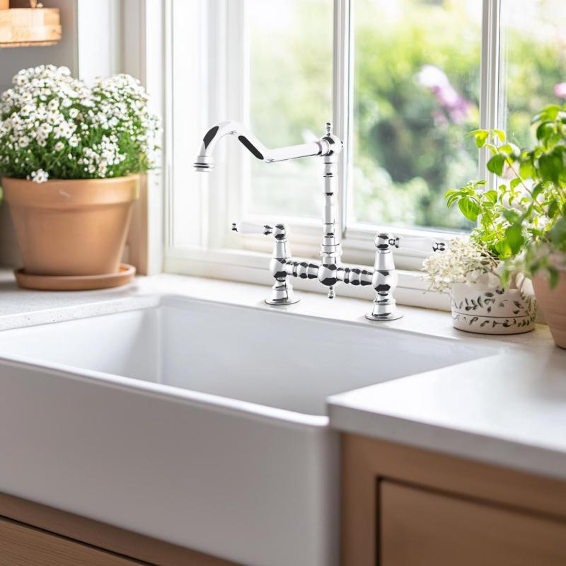 AquaTrimo Country Класически кухненски смесител с 2 отвора в носталгичен стил с винтидж чучур, хром 21CT7657CM