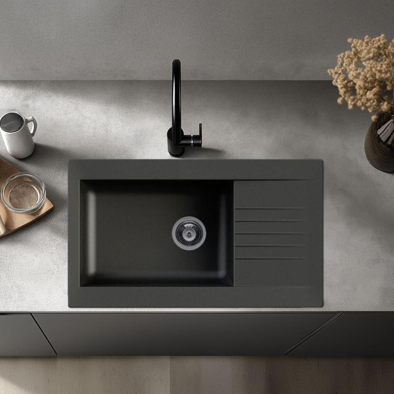 Ausmann Fibre Черна мивка 86x50 cm с отцедник, монтаж отгоре, обратима 1208957665