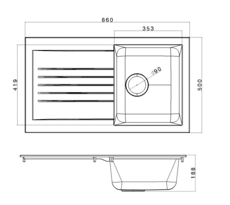 Ausmann Fibre Черна мивка 86x50 cm с отцедник, монтаж отгоре, обратима 1208957665