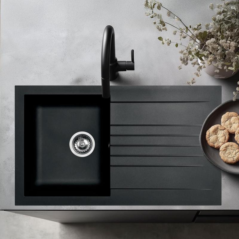 Ausmann Fibre Черна мивка 86x50 cm с отцедник, монтаж отгоре, обратима 1208957665
