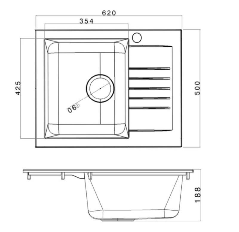 Ausmann Fibre Mini Черна мивка 62x50cm, монтаж над плота, обратима 1208957667