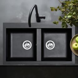 Ausmann Fibre Черна синтетична двойна мивка 86x50cm, монтаж над плота 1208957669