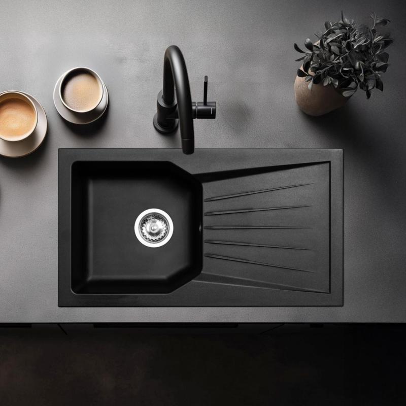Ausmann Fibre 6 Черна синтетична мивка 78x43.5 см с отцедник, монтаж над плота 1208957670