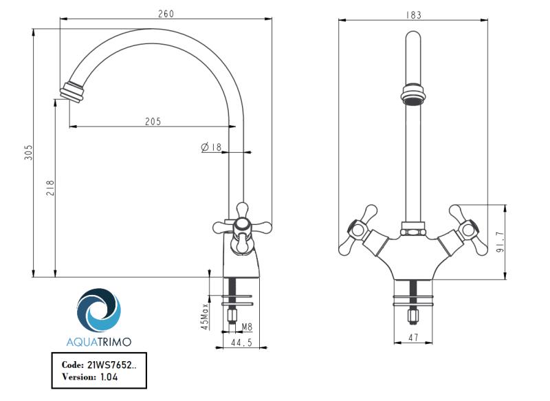 AquaTrimo Windsor Класически кухненски смесител с носталгичен дизайн и кръгъл чучур, бронз 21WS7652BN