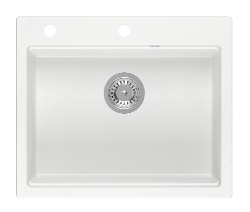 Кухненска мивка Quadri Durham от бял гранит 595x500 с диспенсър за сапун, дъска за рязане, ролков подложка, вмъкваема мивка и ролков подложка 1208957903