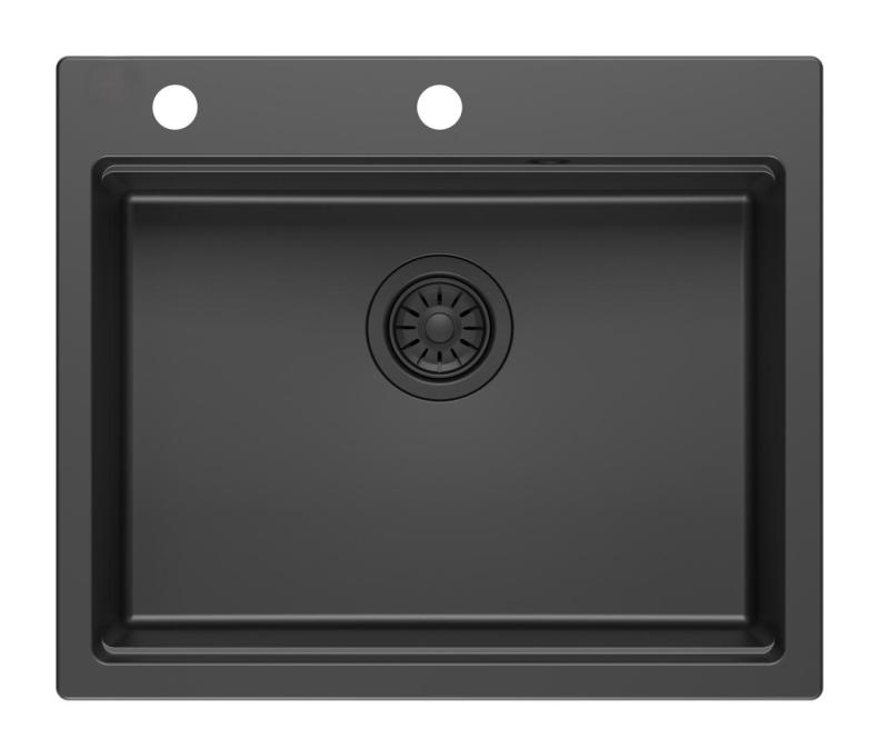 Quadri Durham гранитно черно мивка 595x500 с диспенсър за сапун, дъска за рязане, вложка и ролкова подложка 1208957904